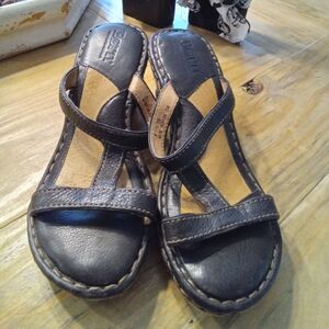 Born Size 8 Navy Blue Espadrille Open Toe Leather 3" Wedge Sandals